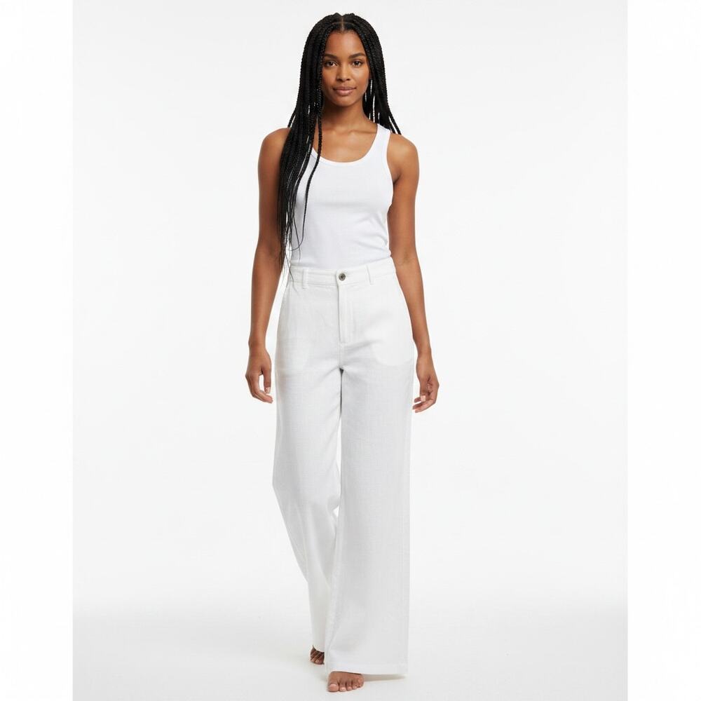 Madewell Wide Leg 100% Linen Pants Size 10 White NWT High Rise
